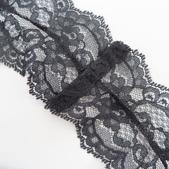 VTG Ms Leslee Small Black Lace Trim Spaghetti Strap Front Tie Playsuit One Piece - Picture 6 of 10